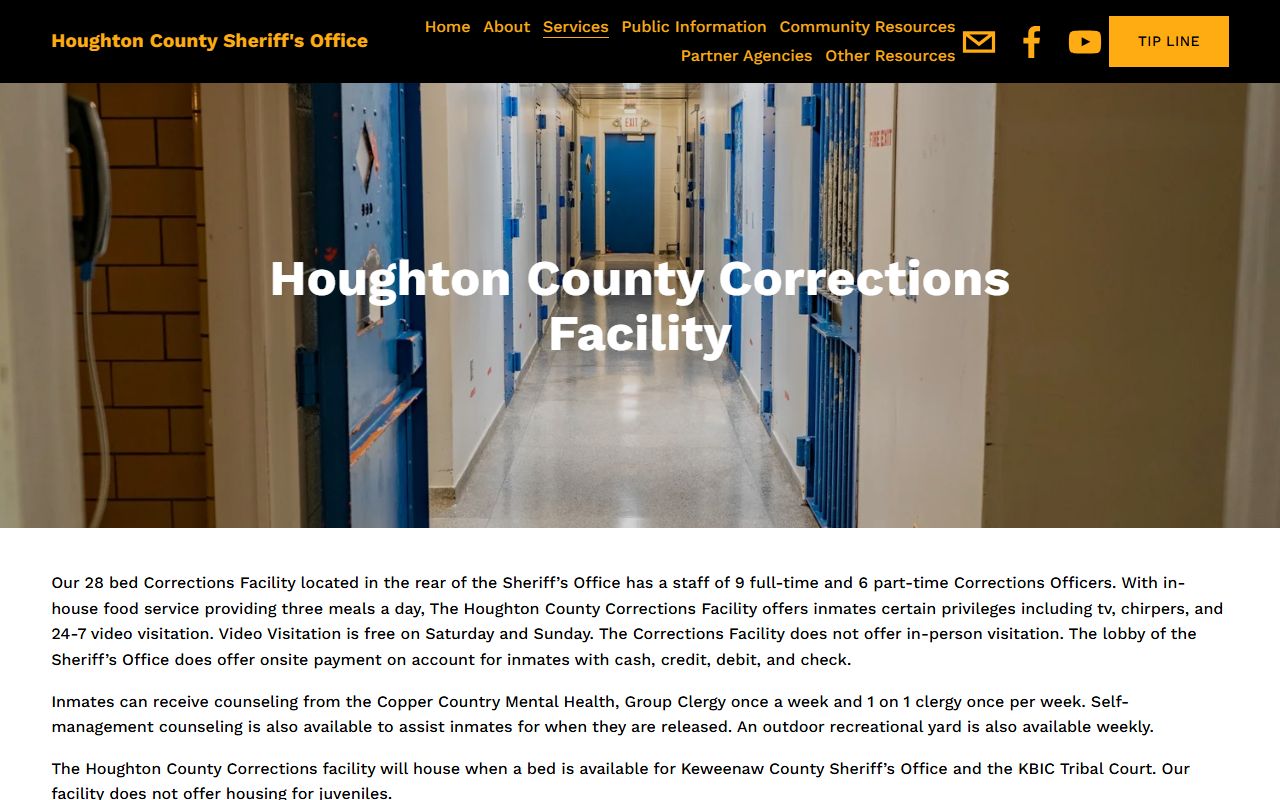 Houghton County Corrections Facility inmate services and jail roster source page