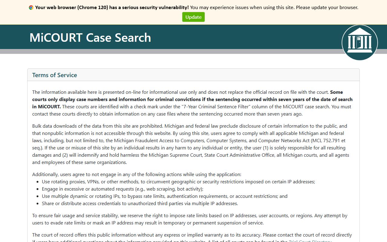 Houghton County court records after arrest MiCOURT case search